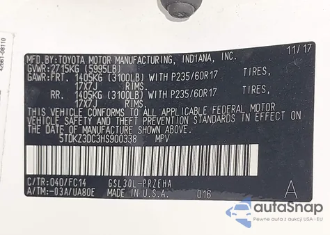 2017 Toyota Sienna Le 8 Passenger from USA, damaged, VIN 5TDKZ3DC3HS900338